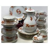 Meissen Porcelain Ming Dragon Pattern Coffee Set in Red, Twenty-One Piece Set
