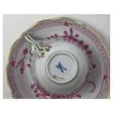 Meissen Porcelain Indian Painting Pink Coffee Tea Set,  Fifteen Piece Set