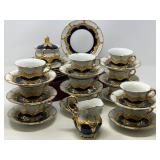 Meissen Porcelain B Form Royal Blue and Gold Thirty-Two (32) Piece Set