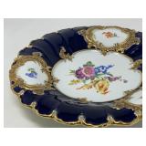 Meissen Porcelain B Form Royal Blue and Gold Scalloped Cabinet Plate Set (2) 