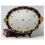 Meissen Porcelain Royal Blue and Heavy Gilt Strewn Flowers Platter