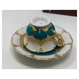 Meissen Porcelain B Form Russian Green and Gold Coffee Tea Set, Fifteen (15) Pieces