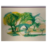 Framed Print, Blue Bridge by Ronald Julius Christensen (American, 1923-1999), Lithograph in Color