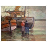 Framed Painting, Three Sailing Vessels At Low Tide, by Hans Harlander (German, 1880-1943), Oil on Pa