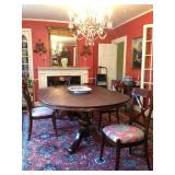 Pedestal Dining room Table with three leaves and 8 chairs