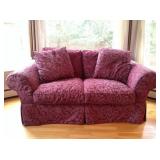 Plush Sofa and Love Seat in Feather Motif Upholstery 