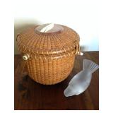 Lalique Bird, Vintage Nantucket M Kane Basket Purse