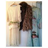 Antique Flapper Dress, Fur, Silk Robe