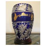 " Flowering Lotus" Crystal with Gold/Cobalt Band