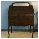 Antique Oak Drop Front Secretary Desk with Mirror