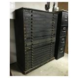 Antique 20 Drawer Type Printers Cabinet WITH Unique Type Letter Sets in Wood and Metal