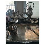 Silver Plate Tea Service, Platter, Picther