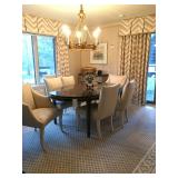 Donghia Dining Chairs and Oval Table with Brass Accents