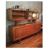 Two Tier Teak Credenza with Floating Hutch