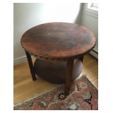 Gustav Stickley Circular Lunch Table with Leather Top