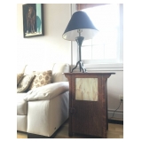 Arts and Crafts Smoking Stand with Marbled Glass Window