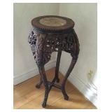 Hand Carved Marble Top Chinese Pedestal Table 