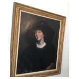 Artist unknown  oil on canvas, depicting lady in black broad-brimmed hat