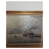 Perhaps Dutch, Oil on Canvas - Many boats in a ship channel