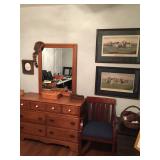 dresser, chairs, prints