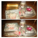 Nikko ashtray, cigarette case, and lighter