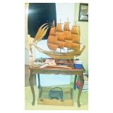 Model ship (probably handmade), Foyer table, and more