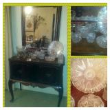 Small antique buffet with American Brilliant and other cut glass