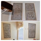 $28.00 Ea (2)Framed Tin Piece & Throw Pillows