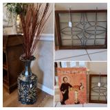 SOLD leaded Glass Hanging $22 - Tall Metal Vase $15