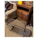 Vintage metal tv stand, oak cabinet