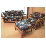 Rattan love seat + chair w ottoman