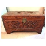 Carved oriental camphor wood trunk