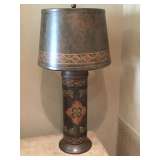 Pair of Tooled and hand-painted leather lamps