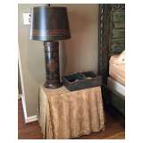 Pair of Tooled and hand-painted leather lamps