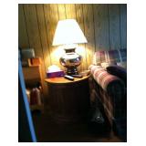 Circular end table with storage.