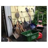 Garden implements including a Toro electric shovel.