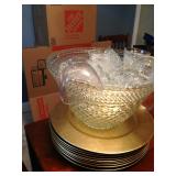 Punch bowl set and gold chargers.
