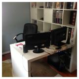 Computer desk and bookshelf.