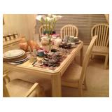 Dining table and six chairs.