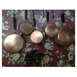 Revereware copper-bottom pans.