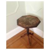 Pedestal table with mother-of-pearl inlay, perfect for refinishing.