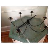 Candle chandelier, hexagonal shelf/cabinet.