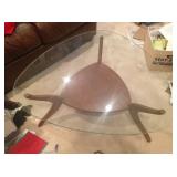 Modern glass-topped coffee table.