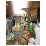 Indian brass candlestick and vase