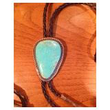 Western bolo tie, real turquoise and sterling