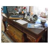 Desk from lawyers office, Fenton style lamp and smalls