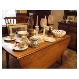 Drop leaf table and dishes