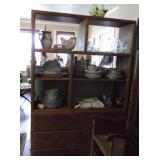 Wooden display cabinet and dishes