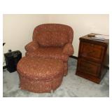 Arm chair with ottoman and 2 drawer wooden file cabient