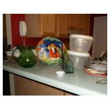Hand blown pitcher and decorative kitchen items